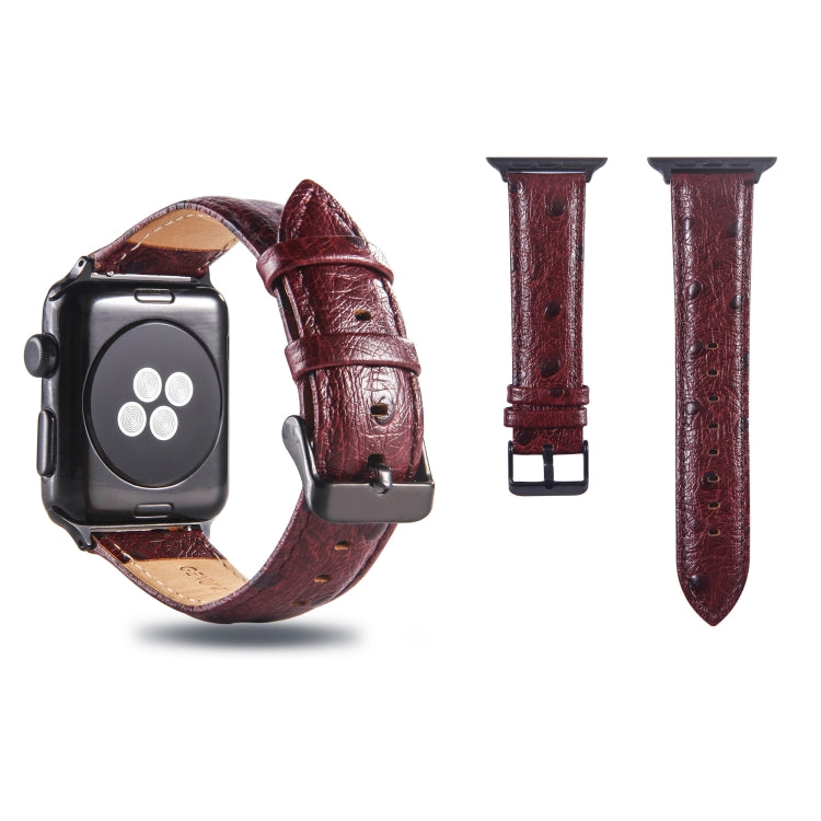 Ostrich Skin Texture Genuine Leather Wrist Watch Band for Apple Watch Series 3 & 2 & 1 42mm(Wine Red) - Watch Bands by buy2fix | Online Shopping UK | buy2fix