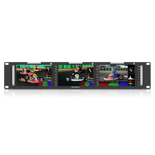 FEELWORLD T51 PLUS Triple 5.5 inch 2RU Rackmount Monitor Full HD 3G-SDI 4KHDMI AV Monitor (EU Plug) - On-camera Monitors by FEELWORLD | Online Shopping UK | buy2fix