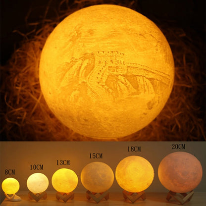 Customized Touch Switch 2-color 3D Print Moon Lamp USB Charging Energy-saving LED Night Light with Wooden Holder Base, Diameter:10cm - Night Lights by buy2fix | Online Shopping UK | buy2fix