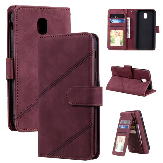 For Samsung Galaxy J5 2017 Skin Feel Business Horizontal Flip PU Leather Case with Holder & Multi-Card Slots & Wallet & Lanyard & Photo Frame(Wine Red) - Galaxy Phone Cases by buy2fix | Online Shopping UK | buy2fix