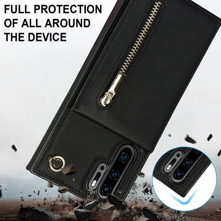 For Huawei P30 Pro Cross-body Zipper Square TPU+PU Back Cover Case with Holder & Card Slots & Wallet & Strap(Black) - Huawei Cases by buy2fix | Online Shopping UK | buy2fix