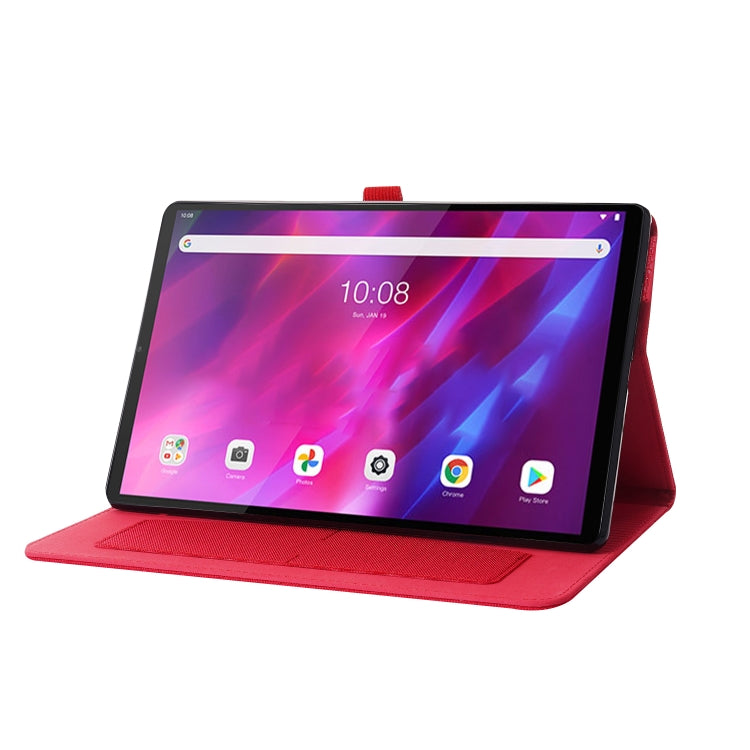 For Lenovo Tab K10 Fabric Texture Horizontal Flip TPU Leather Case with Holder(Red) - Lenovo by buy2fix | Online Shopping UK | buy2fix