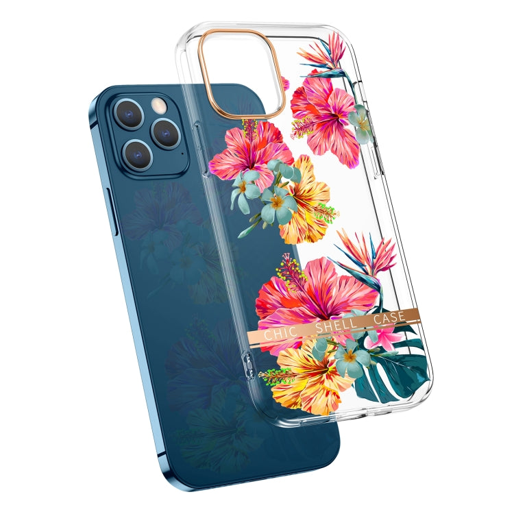 For iPhone 12 Pro Max High Translucent Electroplating Flower Pattern TPU + PC Shockproof Case(Hibiscus) - iPhone 12 Pro Max Cases by buy2fix | Online Shopping UK | buy2fix