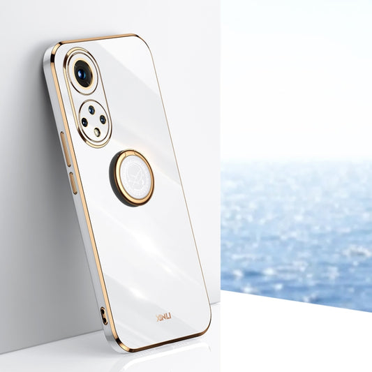 For Honor 50 Pro XINLI Straight 6D Plating Gold Edge TPU Shockproof Case with Ring Holder(White) - Honor Cases by XINLI | Online Shopping UK | buy2fix