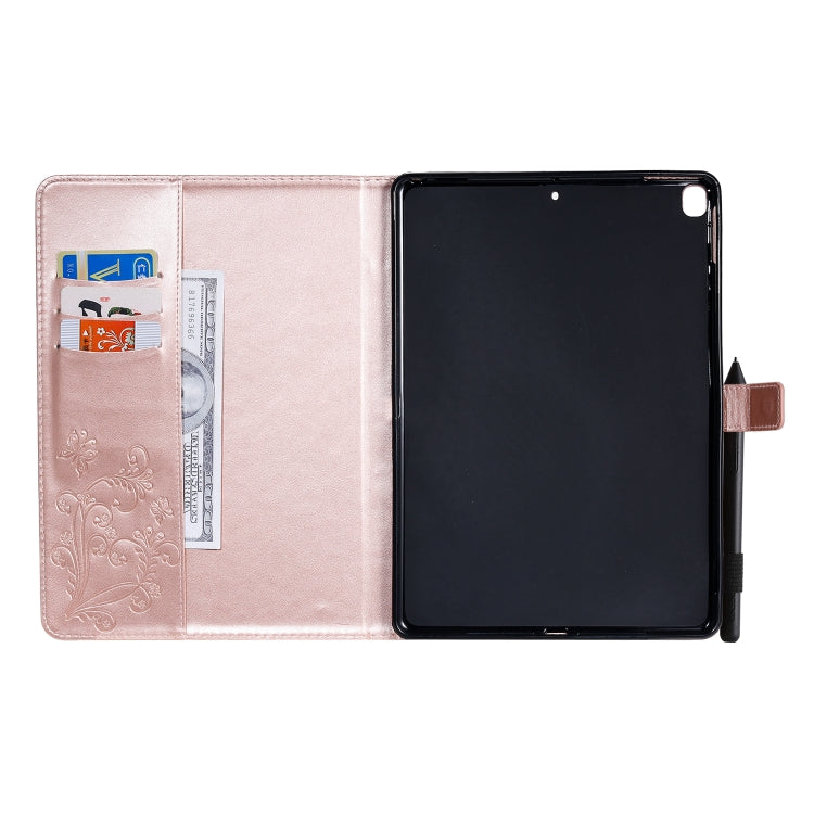 For iPad 10.2 / Pro 10.5 / Air  2019 Pressed Printing Butterfly Pattern Horizontal Flip PU Leather Case with Holder & Card Slots & Wallet & Pen Slot(Rose Gold) - iPad Air (2019) Cases by buy2fix | Online Shopping UK | buy2fix