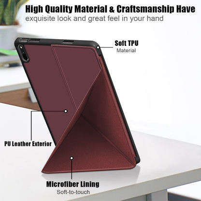 For Huawei MatePad 11 2021 Multi-folding Horizontal Flip PU Leather Shockproof Case with Holder & Sleep / Wake-up Function(Wine Red) - Huawei Cases by buy2fix | Online Shopping UK | buy2fix