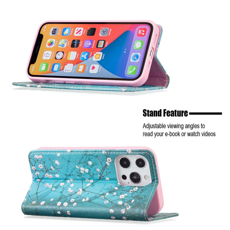 For iPhone 13 Pro Max Colored Drawing Pattern Invisible Magnetic Horizontal Flip PU Leather Case with Holder & Card Slots & Wallet (Plum Blossom) - iPhone 13 Pro Max Cases by buy2fix | Online Shopping UK | buy2fix