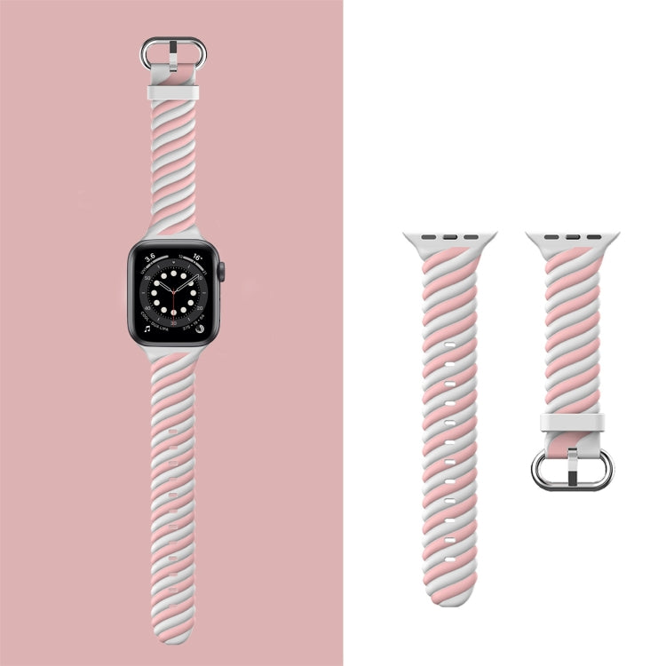 Two-color Twist Silicone Watch Band For Apple Watch Ultra 49mm&Watch Ultra 2 49mm / Series 9&8&7 45mm / SE 3&SE 2&6&SE&5&4 44mm / 3&2&1 42mm(Macaron Pink White) - Watch Bands by buy2fix | Online Shopping UK | buy2fix