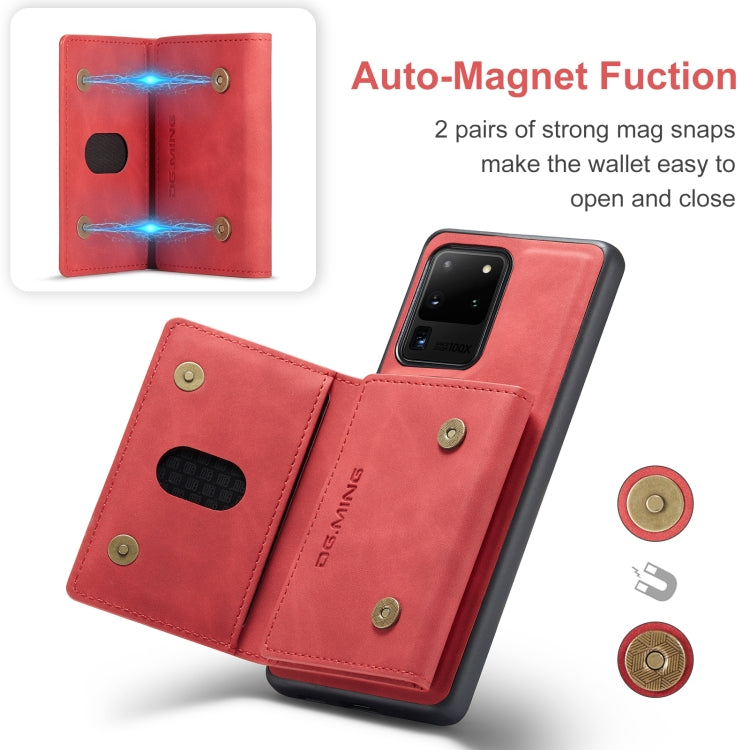 For Samsung Galaxy S20 Ultra DG.MING M2 Series 3-Fold Multi Card Bag Back Cover Shockproof Case with Wallet & Holder Function(Red) - Galaxy Phone Cases by DG.MING | Online Shopping UK | buy2fix