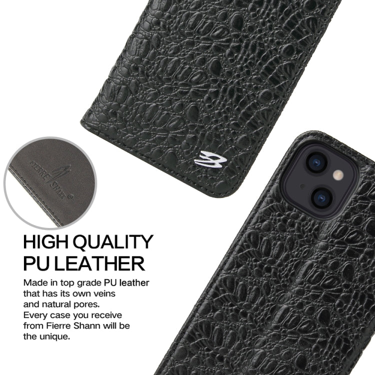 For iPhone 13 Fierre Shann Crocodile Texture Magnetic Horizontal Flip Genuine Leather Case with Holder & Card Slot(Black) - iPhone 13 Cases by FIERRE SHANN | Online Shopping UK | buy2fix