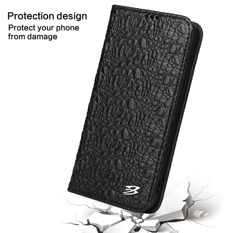 For iPhone 13 Fierre Shann Crocodile Texture Magnetic Horizontal Flip Genuine Leather Case with Holder & Card Slot(Black) - iPhone 13 Cases by FIERRE SHANN | Online Shopping UK | buy2fix