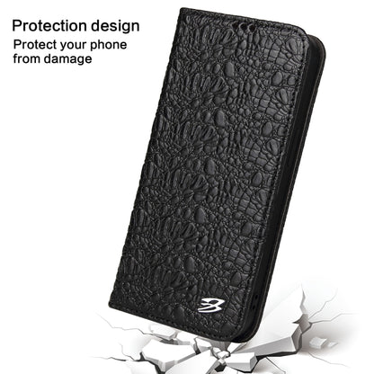 For iPhone 13 Fierre Shann Crocodile Texture Magnetic Horizontal Flip Genuine Leather Case with Holder & Card Slot(Black) - iPhone 13 Cases by FIERRE SHANN | Online Shopping UK | buy2fix