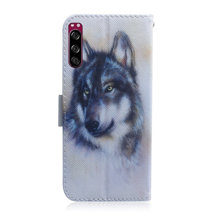 For Sony Xperia 5 Coloured Drawing Pattern Horizontal Flip PU Leather Case with Holder & Card Slots & Wallet(White Wolf) - Sony Cases by buy2fix | Online Shopping UK | buy2fix