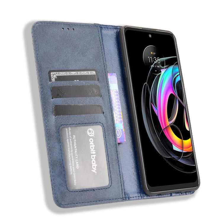 For Motorola Edge 20 Lite Magnetic Buckle Retro Crazy Horse Texture Horizontal Flip Leather Case with Holder & Card Slots & Photo Frame(Blue) - Motorola Cases by buy2fix | Online Shopping UK | buy2fix