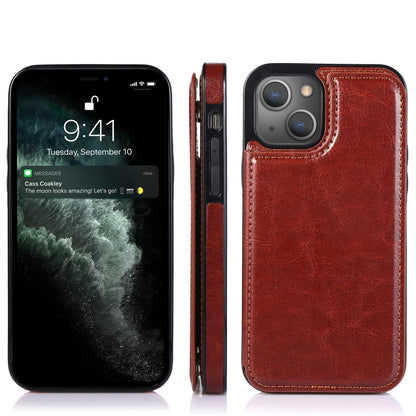 For iPhone 13 Pro Max Double Buckle Shockproof PU Protective Case with Card Slots & Holder (Brown) - iPhone 13 Pro Max Cases by buy2fix | Online Shopping UK | buy2fix