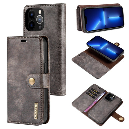 For iPhone 13 Pro DG.MING Crazy Horse Texture Flip Detachable Magnetic Leather Case with Holder & Card Slots & Wallet (Grey) - iPhone 13 Pro Cases by DG.MING | Online Shopping UK | buy2fix