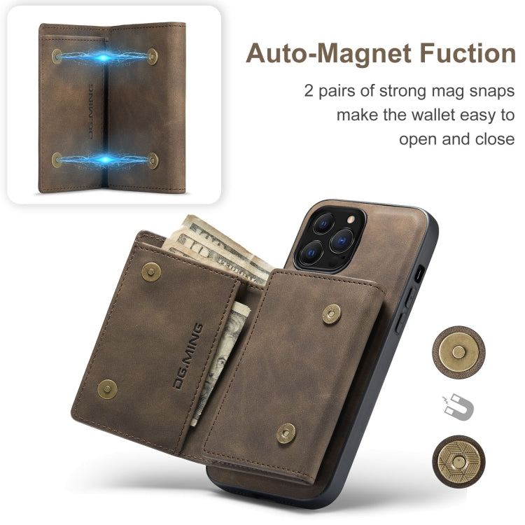 For iPhone 13 Pro Max DG.MING M1 Series 3-Fold Multi Card Wallet Shockproof Case with Holder Function (Coffee) - iPhone 13 Pro Max Cases by DG.MING | Online Shopping UK | buy2fix