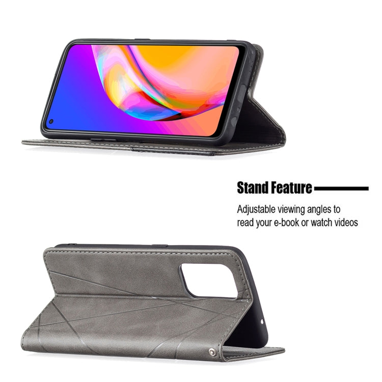 For OPPO A94 5G / F19 Pro Plus / Reno5 Z 5G Rhombus Texture Horizontal Flip Magnetic Leather Case with Holder & Card Slots(Grey) - OPPO Cases by buy2fix | Online Shopping UK | buy2fix