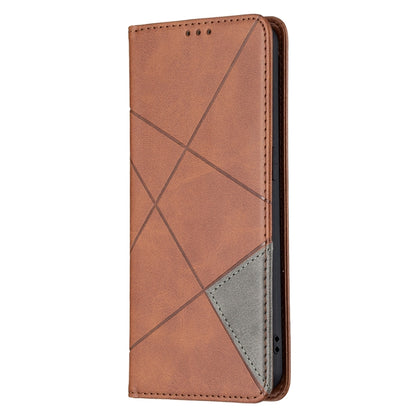 For OPPO Reno6 Rhombus Texture Horizontal Flip Magnetic Leather Case with Holder & Card Slots(Brown) - OPPO Cases by buy2fix | Online Shopping UK | buy2fix