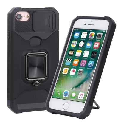 For iPhone SE 2022 / SE 2020 / 8 / 7 / 6s / 6 Sliding Camera Cover Design PC + TPU Shockproof Case with Ring Holder & Card Slot (Black) - iPhone SE 2022 / 2020 / 8 / 7 Cases by buy2fix | Online Shopping UK | buy2fix