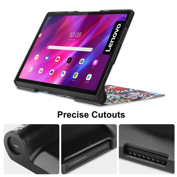 For Lenovo Yoga Tab 11 Custer Texture Coloured Drawing Pattern Horizontal Flip PU Leather Case with Holder & Sleep / Wake-up Function(Graffiti) - Lenovo by buy2fix | Online Shopping UK | buy2fix