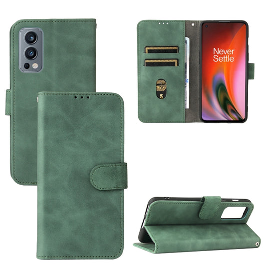 For OnePlus Nord 2 5G Solid Color Skin Feel Magnetic Buckle Horizontal Flip Calf Texture PU Leather Case with Holder & Card Slots & Wallet(Green) - OnePlus Cases by buy2fix | Online Shopping UK | buy2fix