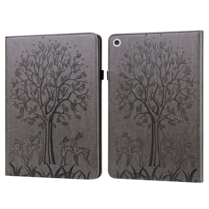 For Lenovo M10 TB-X505L Tree & Deer Pattern Pressed Printing Horizontal Flip PU Leather Case with Holder & Card Slots(Grey) - Lenovo by buy2fix | Online Shopping UK | buy2fix