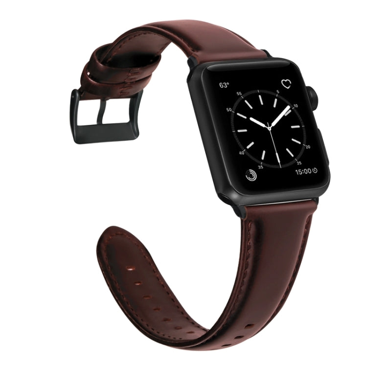 For Apple Watch Series 9&8&7 41mm / SE 3&SE 2&6&SE&5&4 40mm / 3&2&1 38mm Oil Wax Genuine Leather Strap Watch Band(Red Brown) - Watch Bands by buy2fix | Online Shopping UK | buy2fix