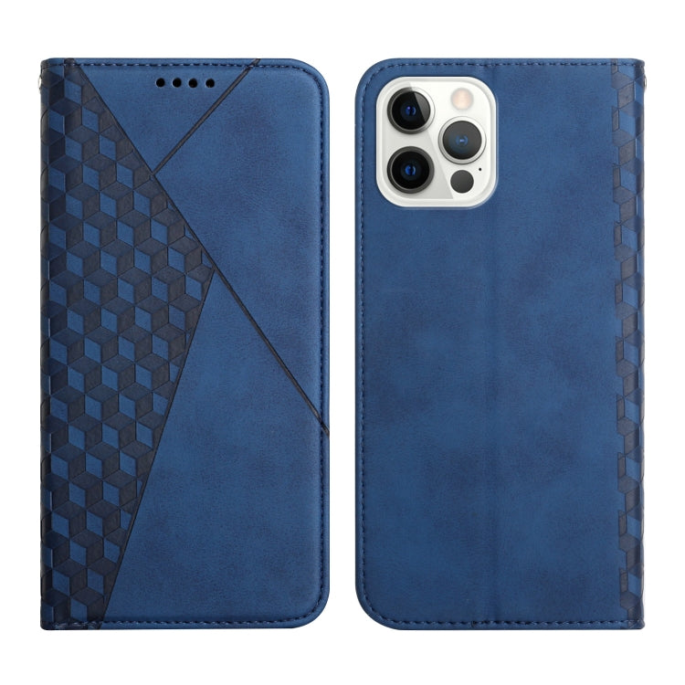 For iPhone 12 Pro Max Diamond Pattern Splicing Skin Feel Magnetic Horizontal Flip Leather Case with Card Slots & Holder & Wallet(Blue) - iPhone 12 Pro Max Cases by buy2fix | Online Shopping UK | buy2fix