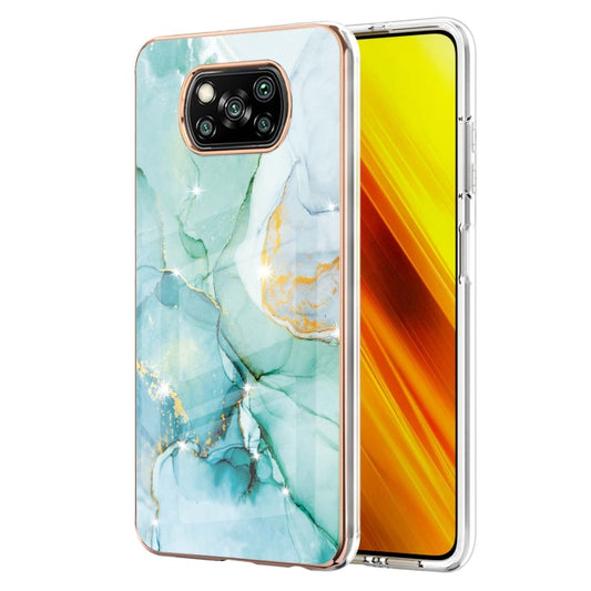 For Xiaomi Poco X3 NFC Electroplating Marble Pattern Dual-side IMD TPU Shockproof Case(Green 003) - Xiaomi Cases by buy2fix | Online Shopping UK | buy2fix