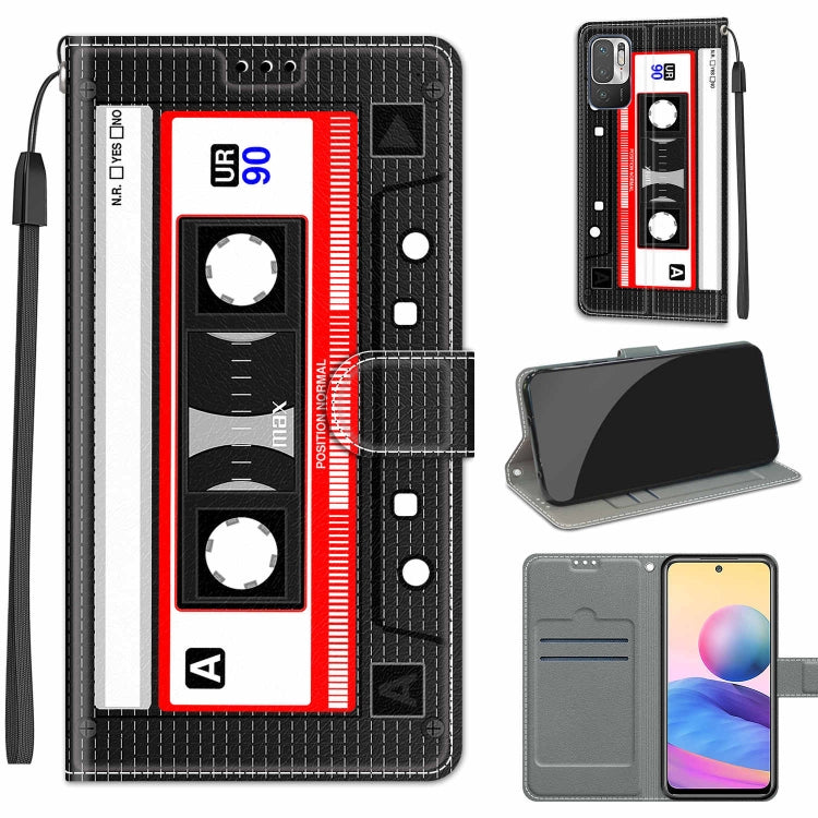 Voltage Coloured Drawing Magnetic Clasp Horizontal Flip PU Leather Case with Holder & Card Slots For Xiaomi Redmi Note 10 5G(C10 Black Red Tape) - Xiaomi Cases by buy2fix | Online Shopping UK | buy2fix
