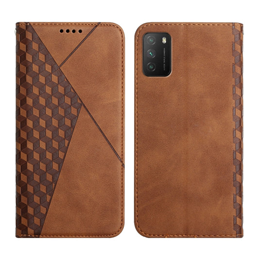 For Xiaomi Poco M3 / Redmi 9T Diamond Pattern Splicing Skin Feel Magnetic Horizontal Flip Leather Case with Card Slots & Holder & Wallet(Brown) - Xiaomi Cases by buy2fix | Online Shopping UK | buy2fix