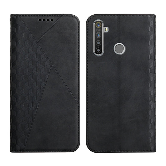 For OPPO Realme 6i / 5 Diamond Pattern Splicing Skin Feel Magnetic Horizontal Flip Leather Case with Card Slots & Holder & Wallet(Black) - Realme Cases by buy2fix | Online Shopping UK | buy2fix