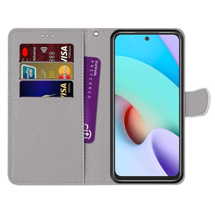 For Xiaomi Redmi 10 Coloured Drawing Cross Texture Horizontal Flip PU Leather Case with Holder & Card Slots & Wallet & Lanyard(Slant Hat Blue Mirror Cat) - Xiaomi Cases by buy2fix | Online Shopping UK | buy2fix