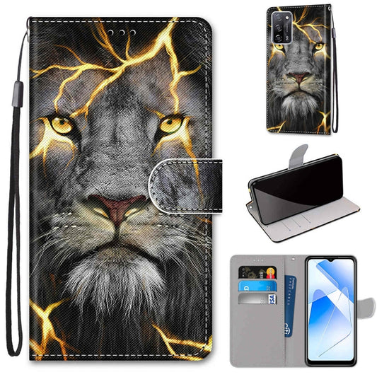 For OPPO A55 5G / A54 4G / A53s 5G / A16 4G Coloured Drawing Cross Texture Horizontal Flip PU Leather Case with Holder & Card Slots & Wallet & Lanyard(Fission Lion) - OPPO Cases by buy2fix | Online Shopping UK | buy2fix