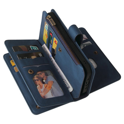 For iPhone XR Skin Feel PU + TPU Horizontal Flip Leather Case with Holder & 15 Cards Slot & Wallet & Zipper Pocket & Lanyard(Blue) - More iPhone Cases by buy2fix | Online Shopping UK | buy2fix