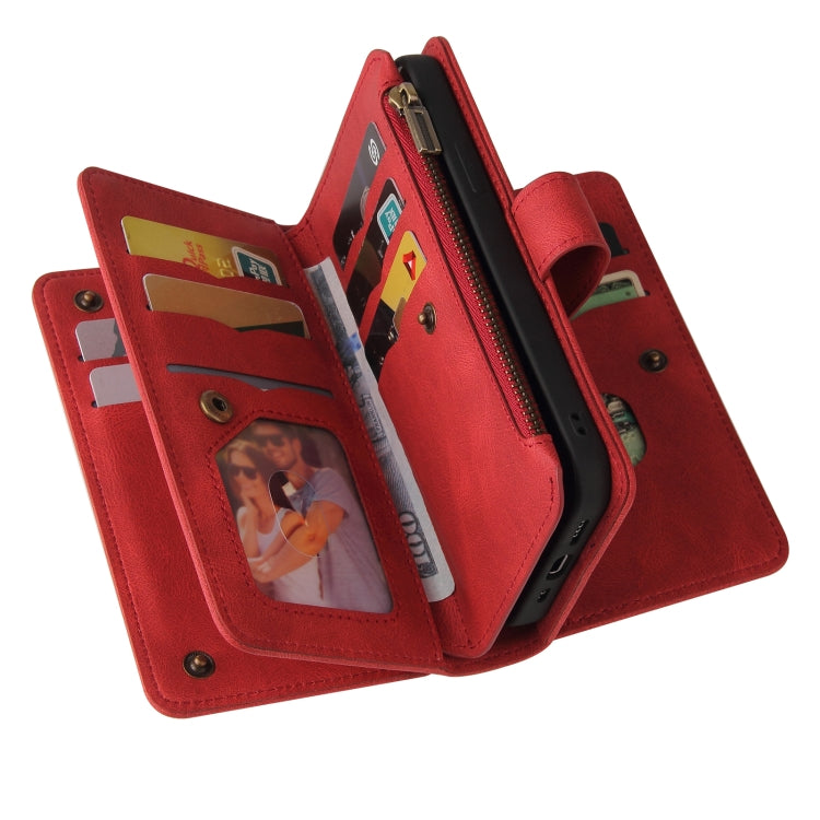 For Motorola Moto G30 Skin Feel PU + TPU Horizontal Flip Leather Case With Holder & 15 Cards Slot & Wallet & Zipper Pocket & Lanyard(Red) - Motorola Cases by buy2fix | Online Shopping UK | buy2fix