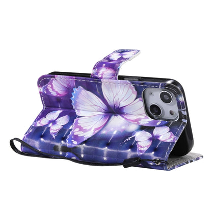 For iPhone 13 mini 3D Painted Pattern Horizontal Flip Leather Case with Holder & Card Slots & Wallet (Purple Butterfly) - iPhone 13 mini Cases by buy2fix | Online Shopping UK | buy2fix