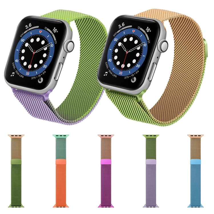 Gradient Color Milan Watch Band For Apple Watch Series 7 41mm/6&SE&5&4 40mm/3&2&1 38mm(Green Rose Gold) - Watch Bands by buy2fix | Online Shopping UK | buy2fix