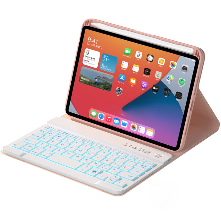 HK006D Square Keys Detachable Bluetooth Solid Color Keyboard Leather Tablet Case with Colorful Backlight & Holder for iPad mini 6(Pink) - For iPad mini by buy2fix | Online Shopping UK | buy2fix