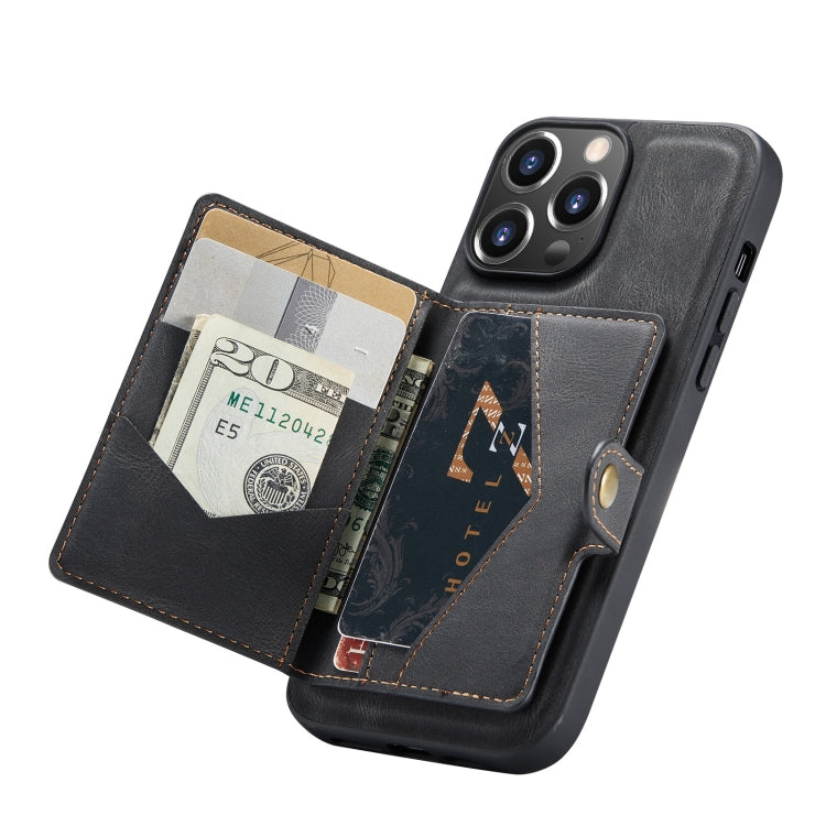For iPhone 13 JEEHOOD Retro Magnetic Detachable Protective Case with Wallet & Card Slot & Holder(Black) - iPhone 13 Cases by JEEHOOD | Online Shopping UK | buy2fix