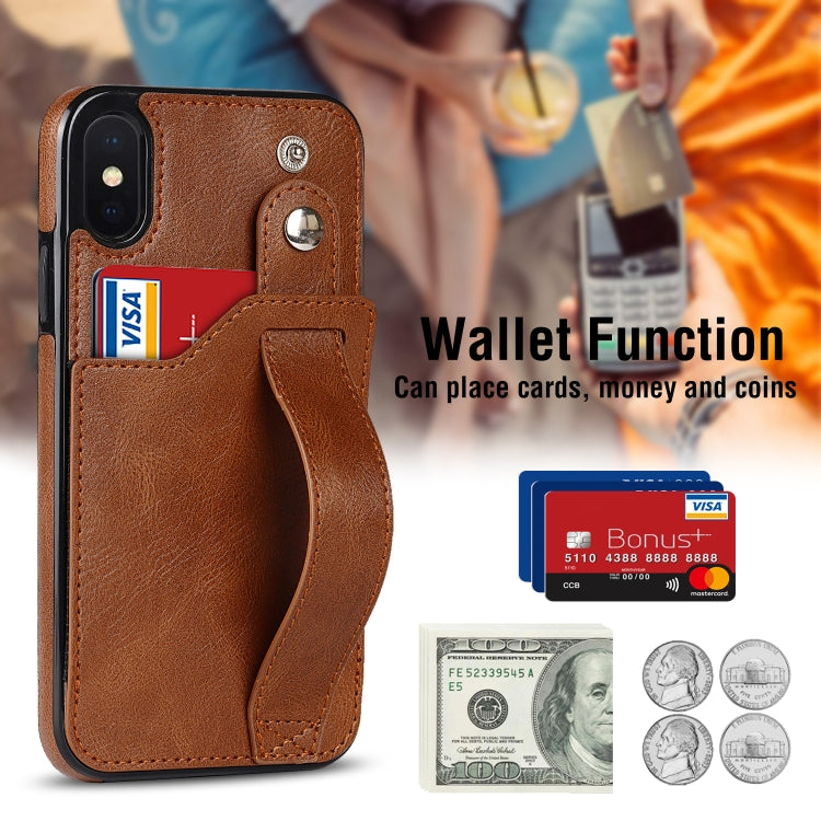 For iPhone XS Max Crazy Horse Texture Shockproof TPU + PU Leather Case with Card Slot & Wrist Strap Holder(Brown) - More iPhone Cases by buy2fix | Online Shopping UK | buy2fix