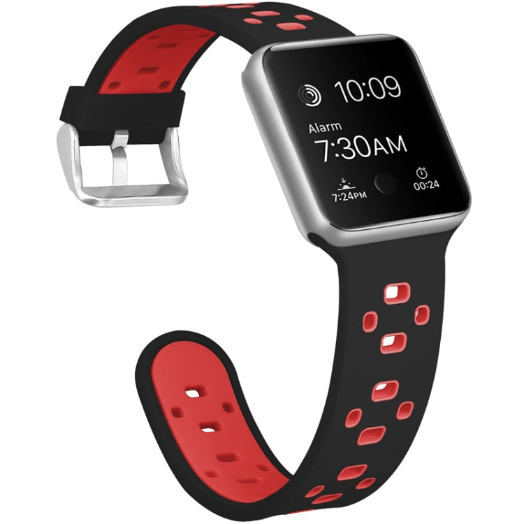 Square Hole Two-color Silicone Buckle Strap Watch Band For Apple Watch Ultra 49mm&Watch Ultra 2 49mm / Series 9&8&7 45mm / SE 3&SE 2&6&SE&5&4 44mm / 3&2&1 42mm(Black + Red) - Watch Bands by buy2fix | Online Shopping UK | buy2fix