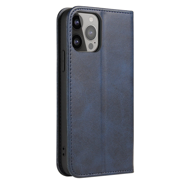 For iPhone 12 Pro Max Calf Texture Magnetic Horizontal Flip Leather Case with Holder & Card Slots & Wallet(Blue) - iPhone 12 Pro Max Cases by buy2fix | Online Shopping UK | buy2fix