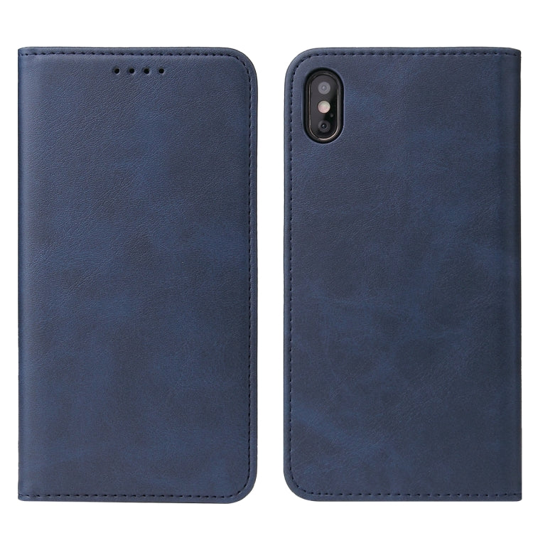 For iPhone X / XS Calf Texture Magnetic Horizontal Flip Leather Case with Holder & Card Slots & Wallet(Blue) - More iPhone Cases by buy2fix | Online Shopping UK | buy2fix