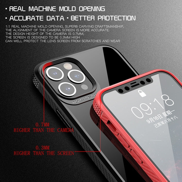 For iPhone 12 / 12 Pro MG Series Carbon Fiber TPU + Clear PC Four-corner Airbag Shockproof Case(Red) - iPhone 12 / 12 Pro Cases by buy2fix | Online Shopping UK | buy2fix