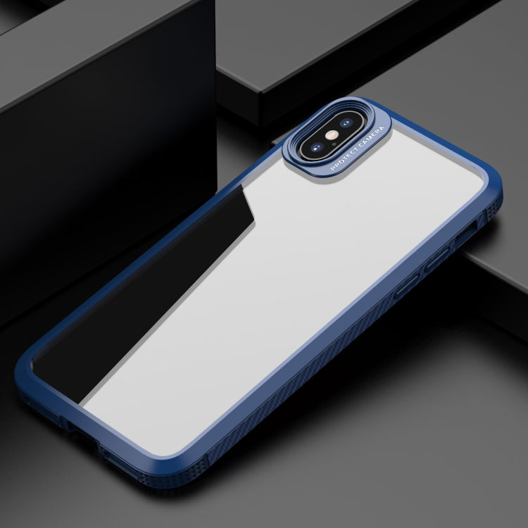 For iPhone X / XS MG Series Carbon Fiber TPU + Clear PC Four-corner Airbag Shockproof Case(Blue) - More iPhone Cases by buy2fix | Online Shopping UK | buy2fix