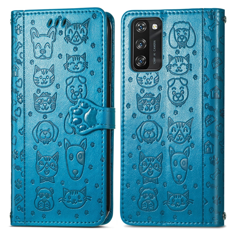 For Blackview A100 Lovely Cat and Dog Embossing Pattern Horizontal Flip Leather Case , with Holder & Card Slots & Wallet & Cartoon Clasp & Lanyard(Blue) - More Brand by buy2fix | Online Shopping UK | buy2fix