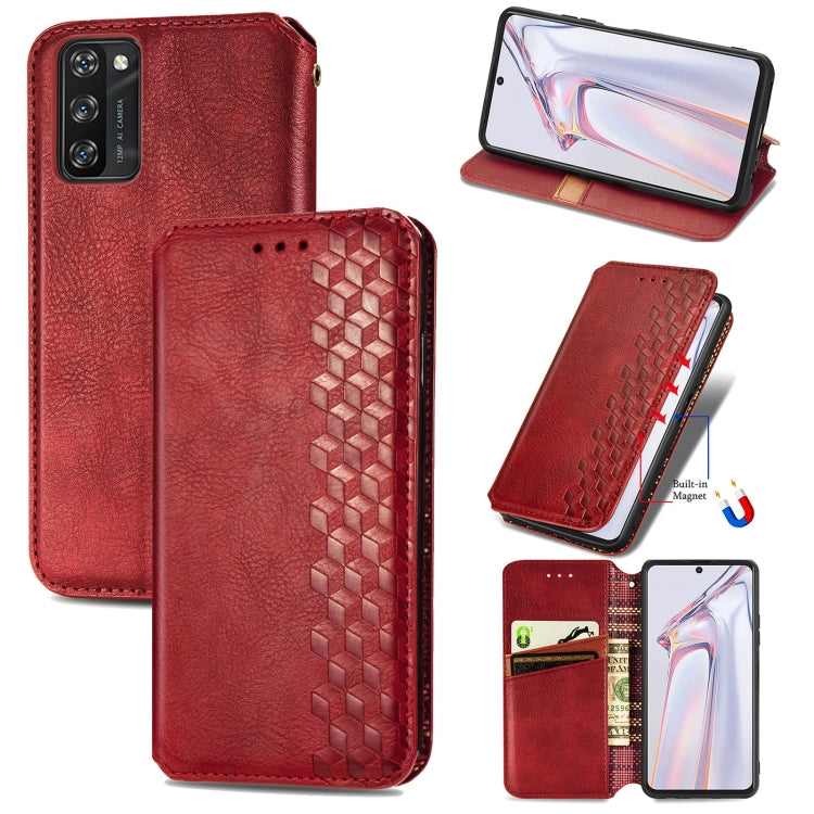 For Blackview A100 Cubic Grid Pressed Horizontal Flip Magnetic PU Leather Case with Holder & Card Slots & Wallet(Red) - More Brand by buy2fix | Online Shopping UK | buy2fix