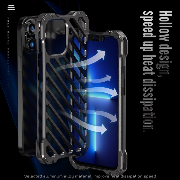 For iPhone 13 R-JUST RJ-50 Hollow Breathable Armor Metal Shockproof Protective Case(Silver Grey) - iPhone 13 Cases by R-JUST | Online Shopping UK | buy2fix